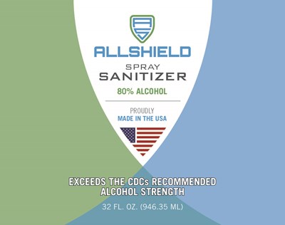 22632 AllShield Spray Sanitizer 32 oz. with 4.5 x 3.5 Label_Front.jpg 946.35mL liquid front - 22632 AllShield Spray Sanitizer 32 oz. with 4.5 x 3.5 Label Front